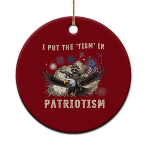 I Put The Tism in Patriotism Ceramic Ornament Retro Eagle Raccoon USA Flag