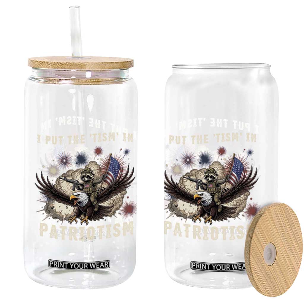 I Put The Tism in Patriotism Glass Can Retro Eagle Raccoon USA Flag