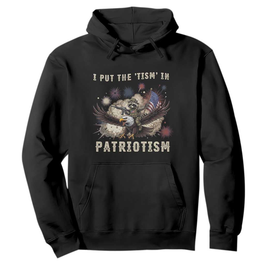 I Put The Tism in Patriotism Hoodie Retro Eagle Raccoon USA Flag