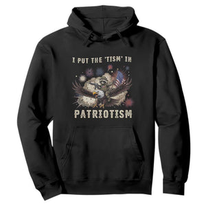 I Put The Tism in Patriotism Hoodie Retro Eagle Raccoon USA Flag