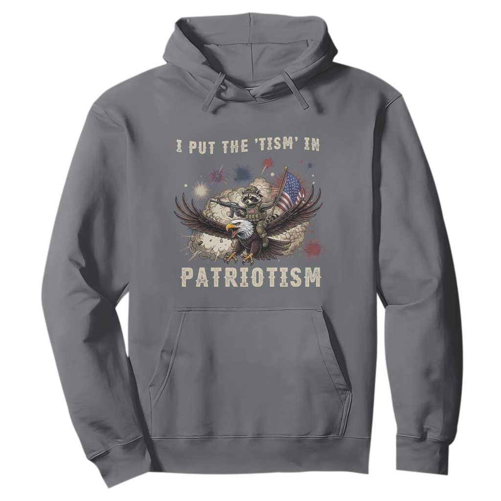 I Put The Tism in Patriotism Hoodie Retro Eagle Raccoon USA Flag