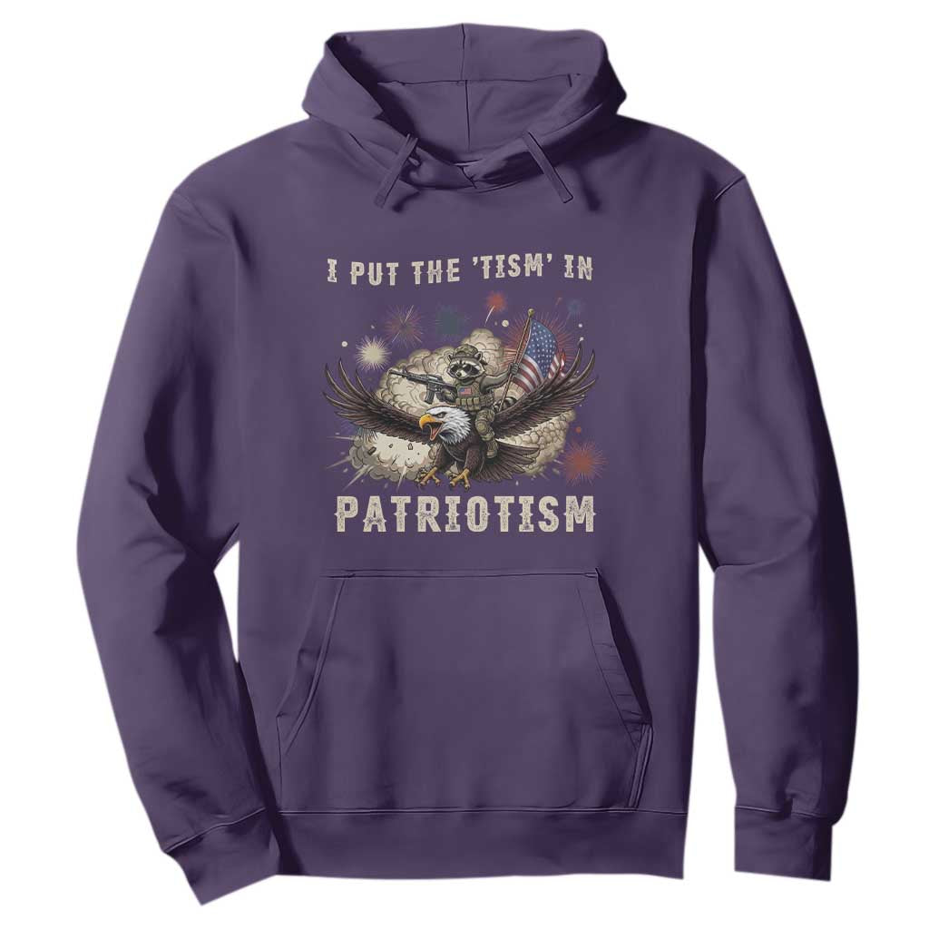 I Put The Tism in Patriotism Hoodie Retro Eagle Raccoon USA Flag