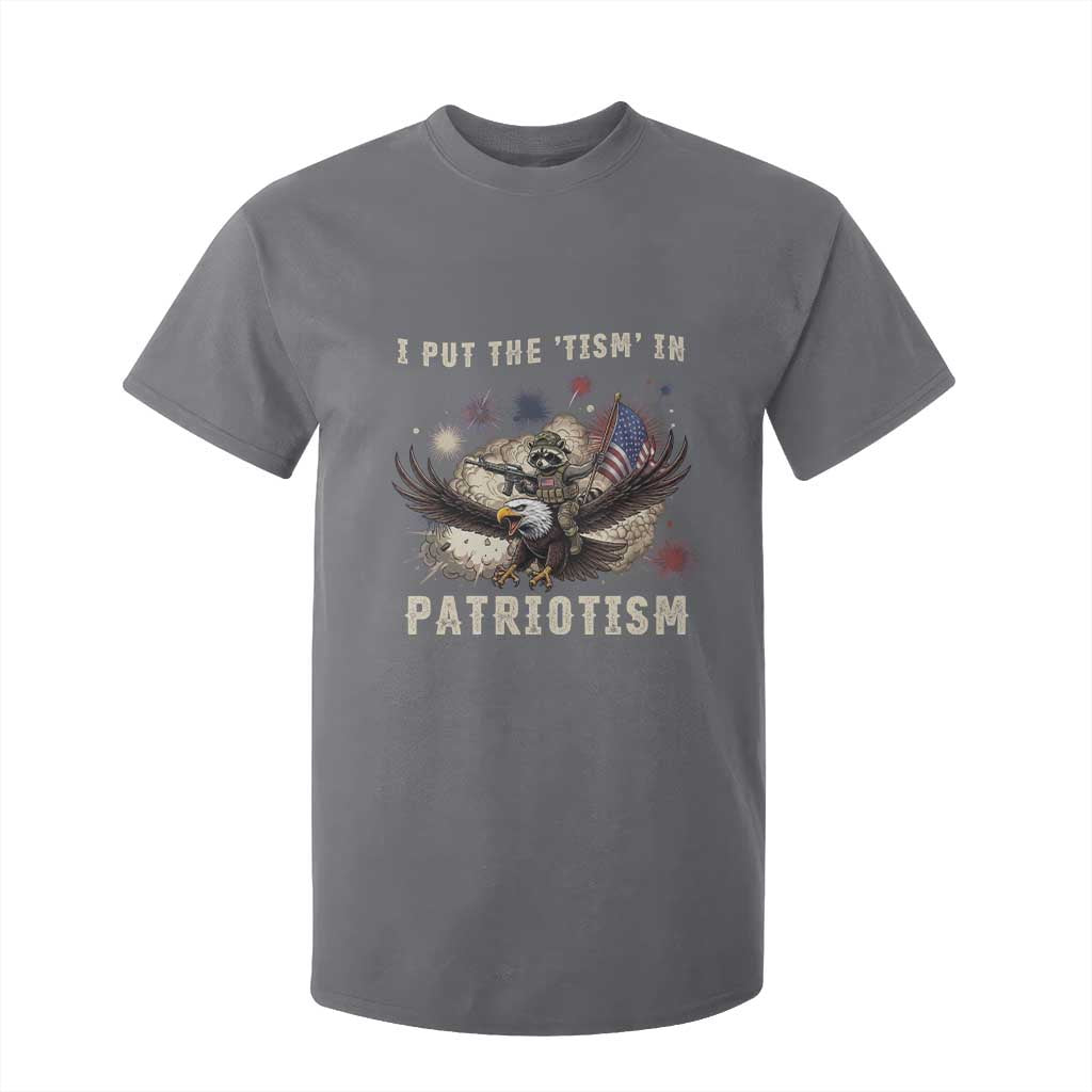 I Put The Tism in Patriotism T Shirt For Kid Retro Eagle Raccoon USA Flag