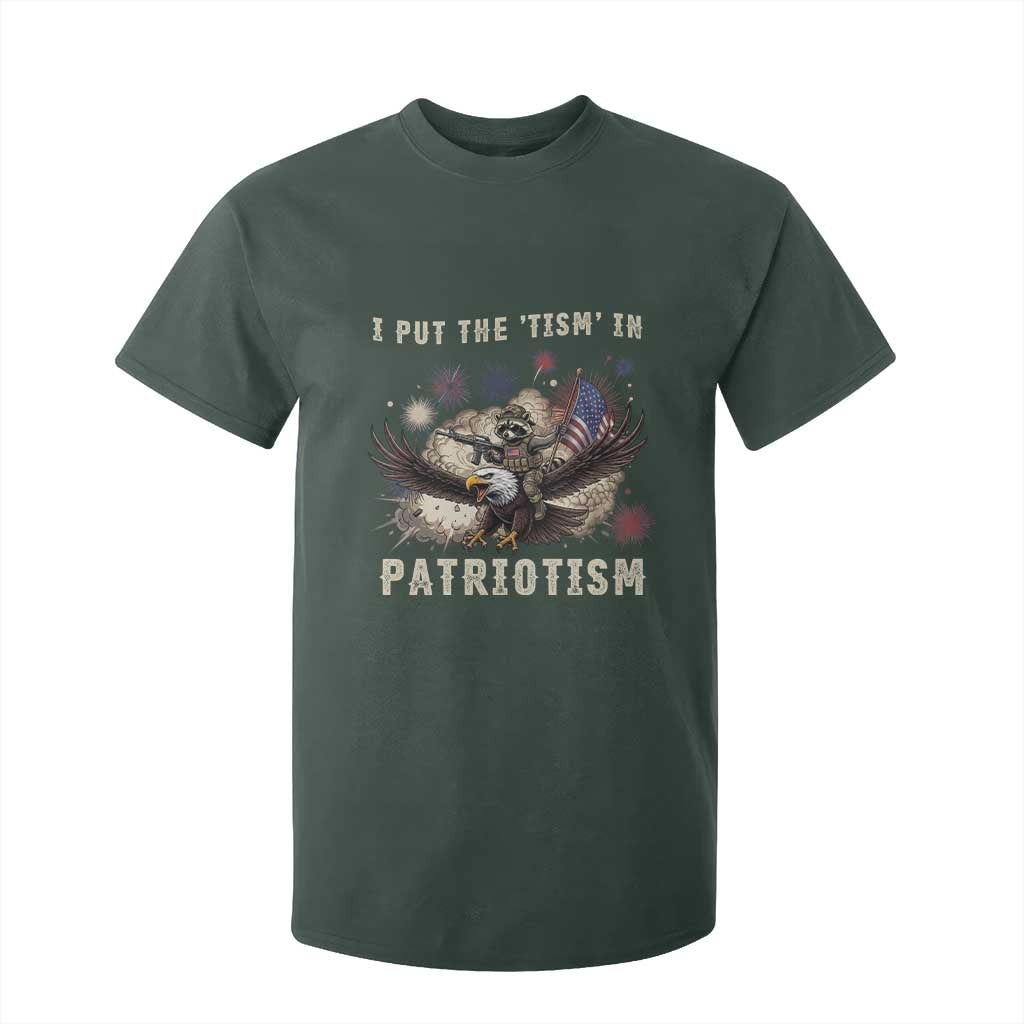 I Put The Tism in Patriotism T Shirt For Kid Retro Eagle Raccoon USA Flag