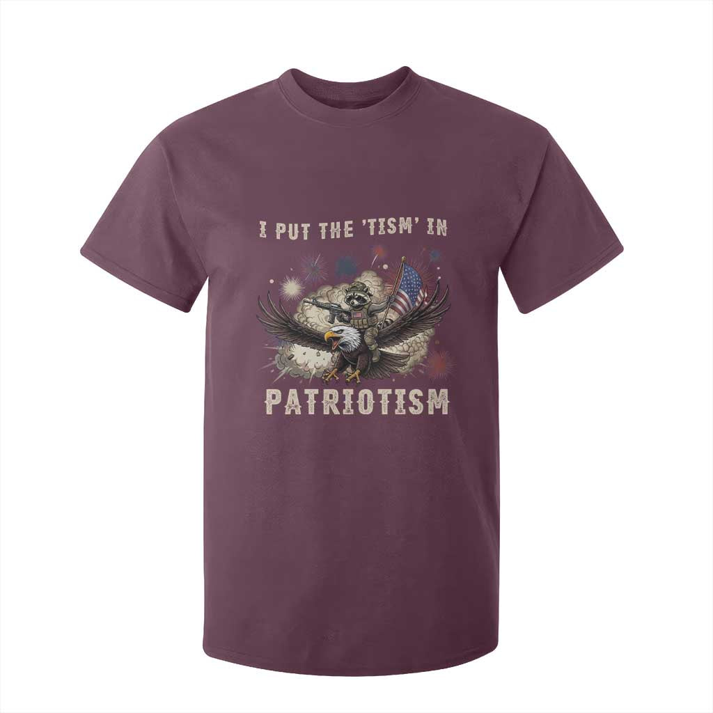 I Put The Tism in Patriotism T Shirt For Kid Retro Eagle Raccoon USA Flag