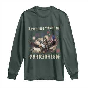 I Put The Tism in Patriotism Long Sleeve Shirt Retro Eagle Raccoon USA Flag