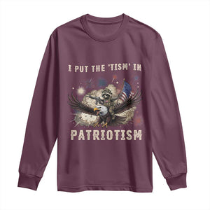 I Put The Tism in Patriotism Long Sleeve Shirt Retro Eagle Raccoon USA Flag