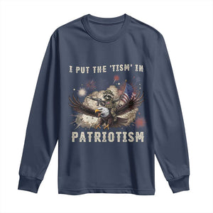 I Put The Tism in Patriotism Long Sleeve Shirt Retro Eagle Raccoon USA Flag