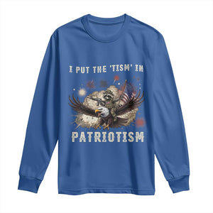I Put The Tism in Patriotism Long Sleeve Shirt Retro Eagle Raccoon USA Flag