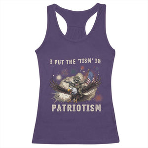 I Put The Tism in Patriotism Racerback Tank Top Retro Eagle Raccoon USA Flag