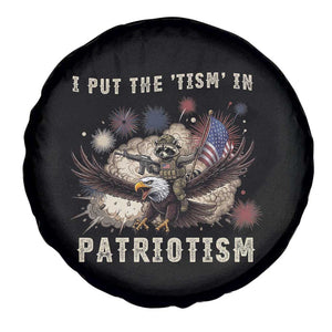 I Put The Tism in Patriotism Spare Tire Cover Retro Eagle Raccoon USA Flag