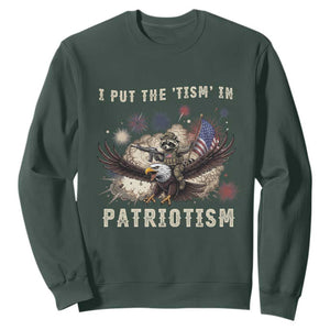 I Put The Tism in Patriotism Sweatshirt Retro Eagle Raccoon USA Flag