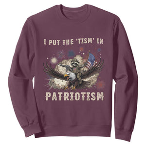 I Put The Tism in Patriotism Sweatshirt Retro Eagle Raccoon USA Flag