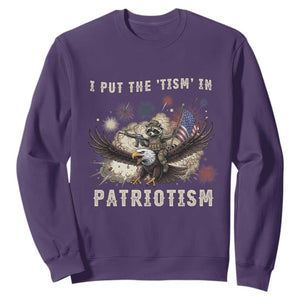 I Put The Tism in Patriotism Sweatshirt Retro Eagle Raccoon USA Flag