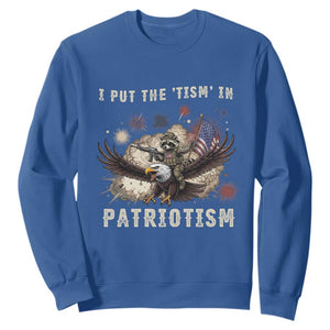 I Put The Tism in Patriotism Sweatshirt Retro Eagle Raccoon USA Flag