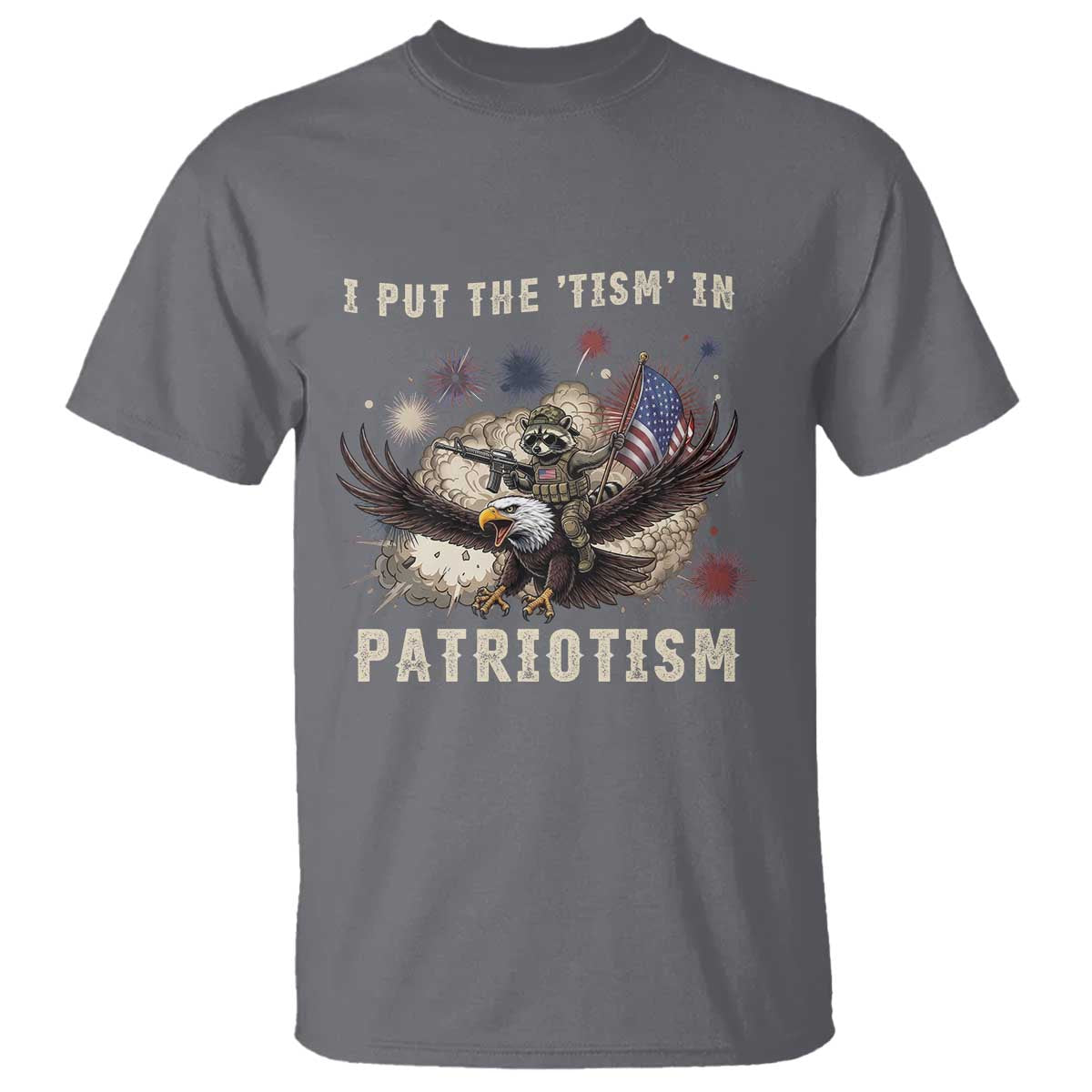 I Put The Tism in Patriotism T Shirt Retro Eagle Raccoon USA Flag