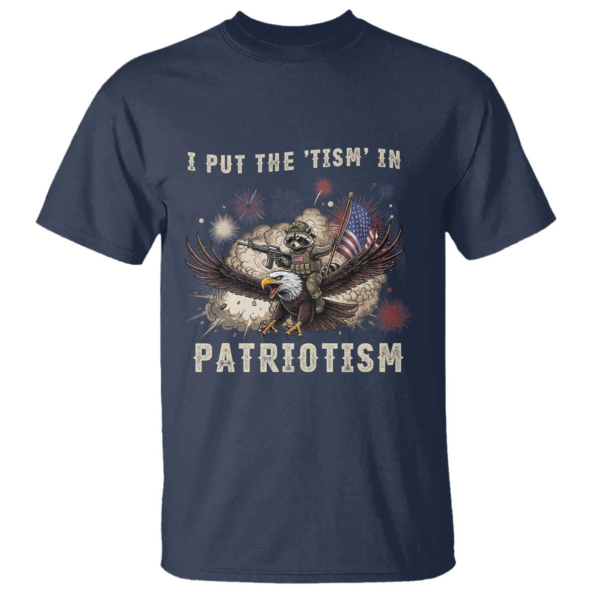I Put The Tism in Patriotism T Shirt Retro Eagle Raccoon USA Flag
