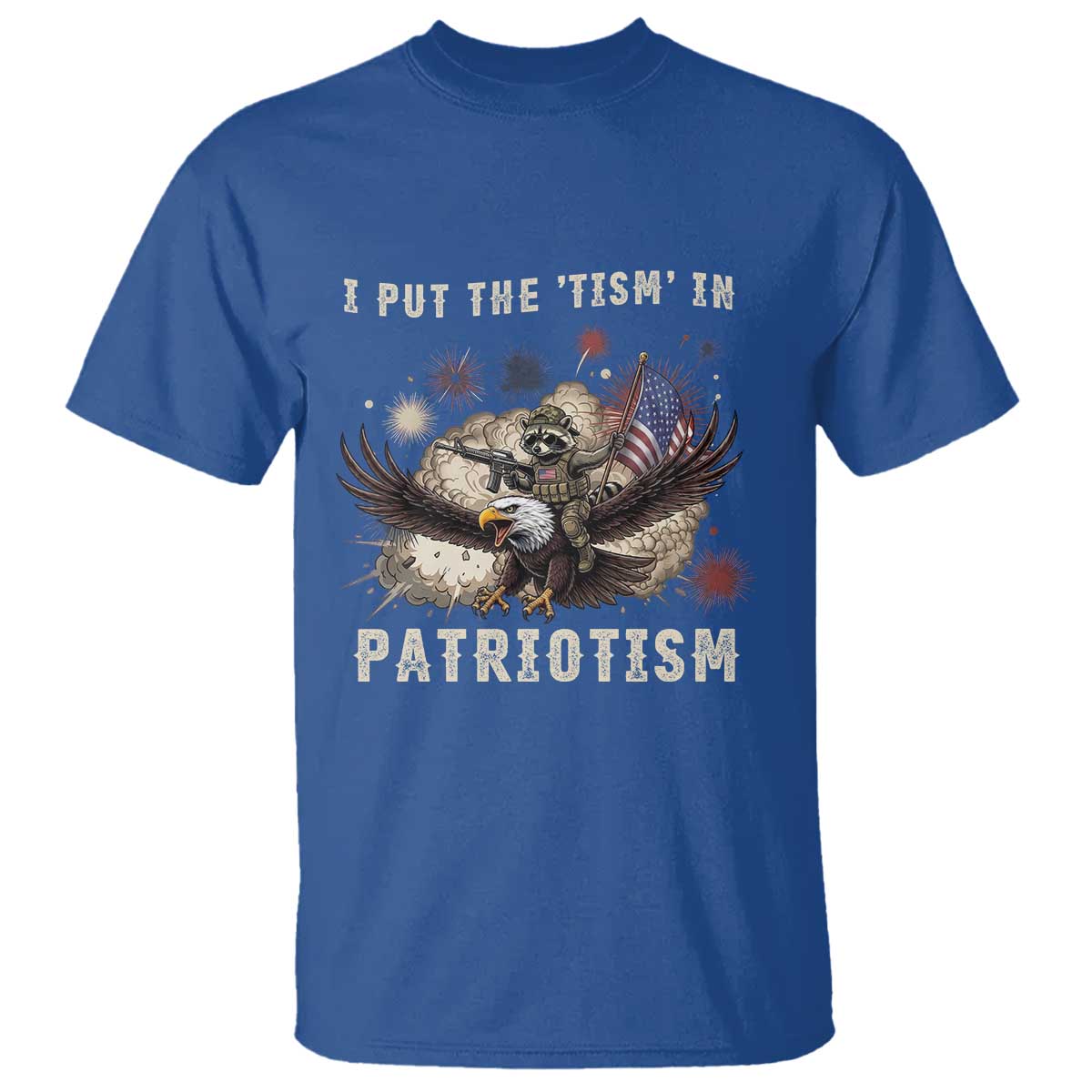 I Put The Tism in Patriotism T Shirt Retro Eagle Raccoon USA Flag