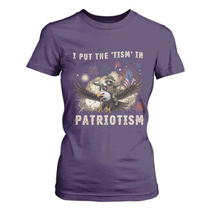 I Put The Tism in Patriotism T Shirt For Women Retro Eagle Raccoon USA Flag