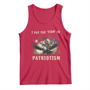 I Put The Tism in Patriotism Tank Top Retro Eagle Raccoon USA Flag