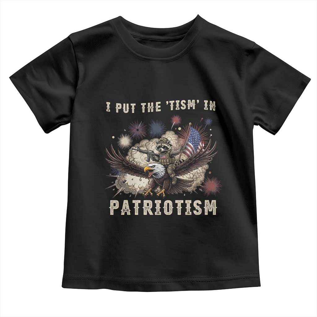 I Put The Tism in Patriotism Toddler T Shirt Retro Eagle Raccoon USA Flag TS14 Black Print Your Wear