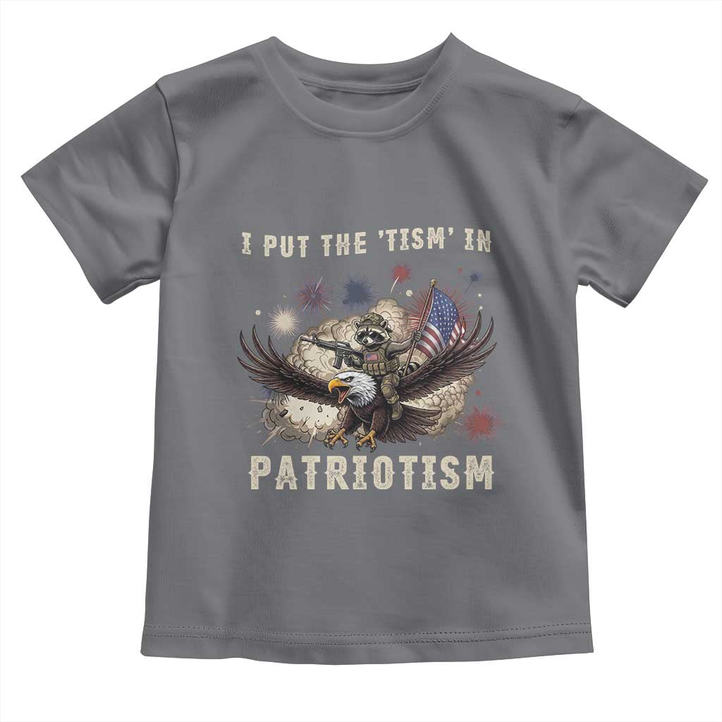 I Put The Tism in Patriotism Toddler T Shirt Retro Eagle Raccoon USA Flag