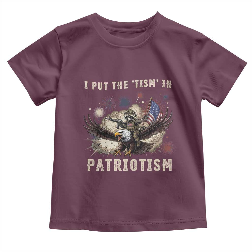 I Put The Tism in Patriotism Toddler T Shirt Retro Eagle Raccoon USA Flag