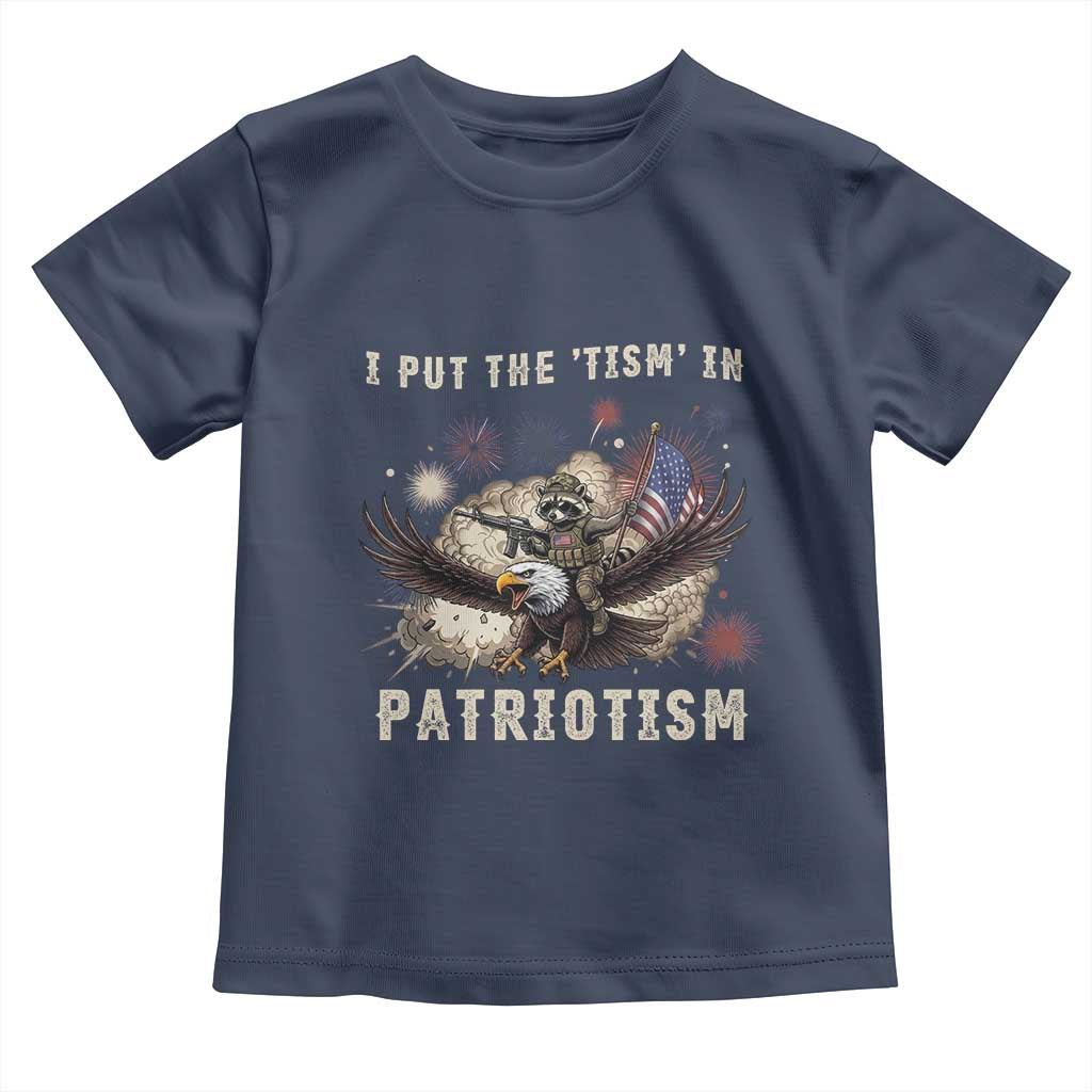 I Put The Tism in Patriotism Toddler T Shirt Retro Eagle Raccoon USA Flag