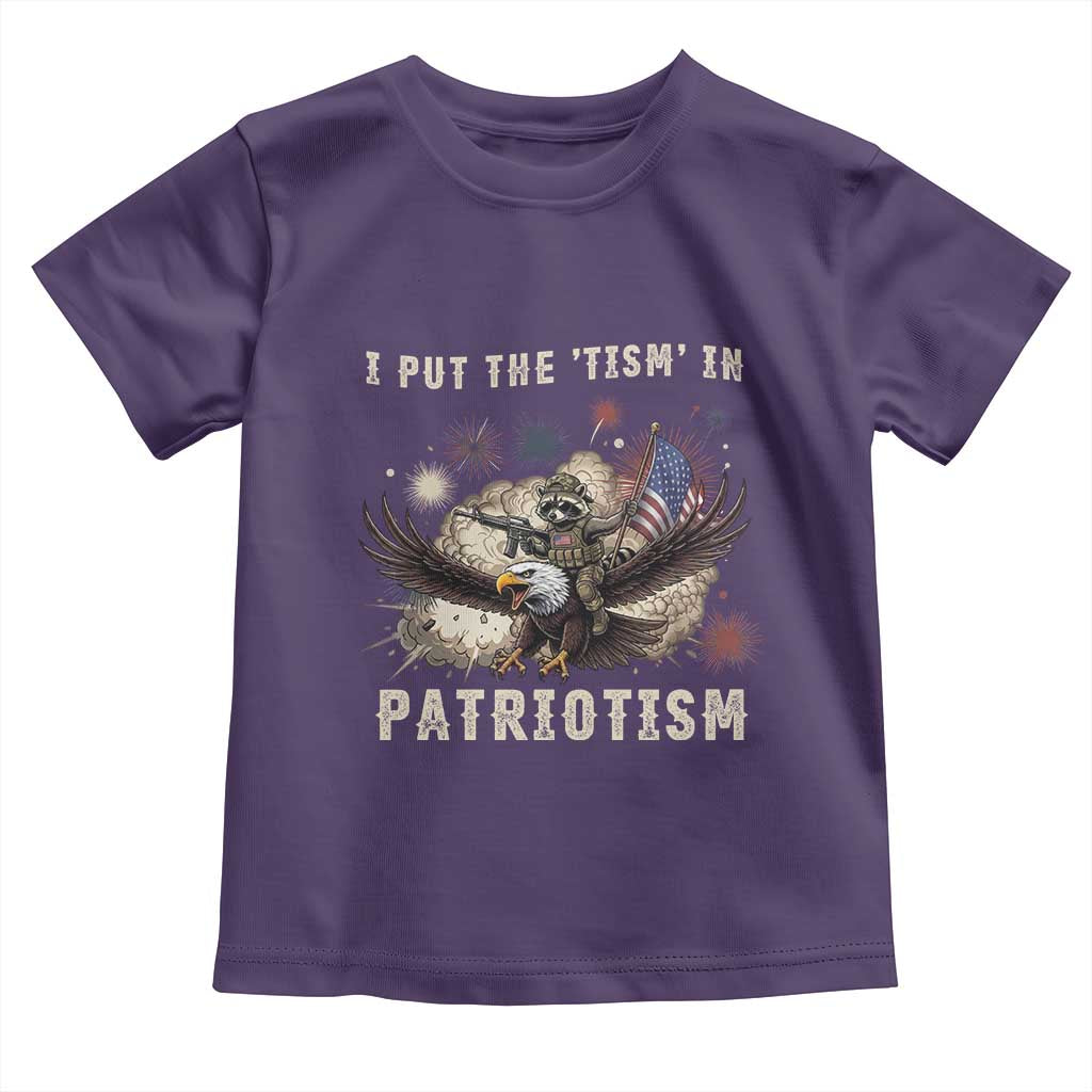 I Put The Tism in Patriotism Toddler T Shirt Retro Eagle Raccoon USA Flag