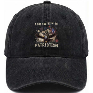 I Put The “Tism” in Patriotism Washed Cotton Baseball Cap Retro Eagle Raccoon USA Flag