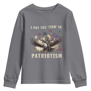 I Put The Tism in Patriotism Youth Sweatshirt Retro Eagle Raccoon USA Flag
