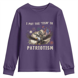I Put The Tism in Patriotism Youth Sweatshirt Retro Eagle Raccoon USA Flag