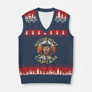 Funny Pontoon Boating Motor Boatin Lake V-Neck Knit Sweater Vest Motor Boat Captain TS14 Navy Red Print Your Wear