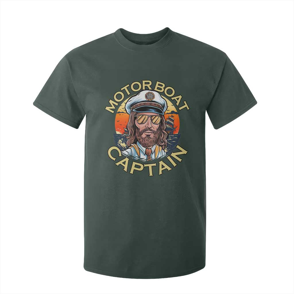 Funny Pontoon Boating Motor Boatin Lake T Shirt For Kid Motor Boat Captain TS14 Dark Forest Green Print Your Wear