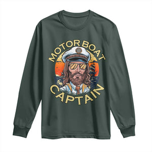 Funny Pontoon Boating Motor Boatin Lake Long Sleeve Shirt Motor Boat Captain TS14 Dark Forest Green Print Your Wear