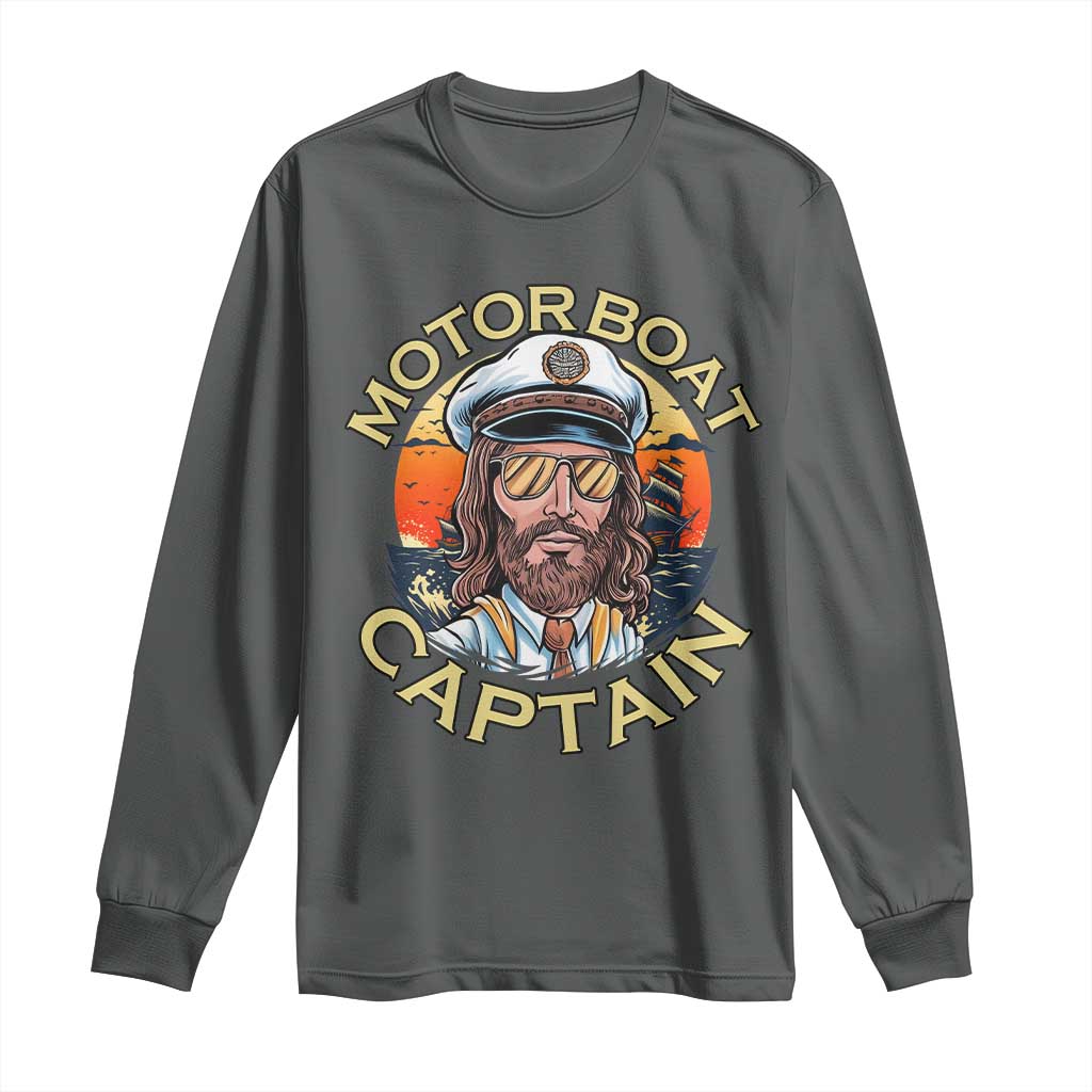 Funny Pontoon Boating Motor Boatin Lake Long Sleeve Shirt Motor Boat Captain TS14 Dark Heather Print Your Wear