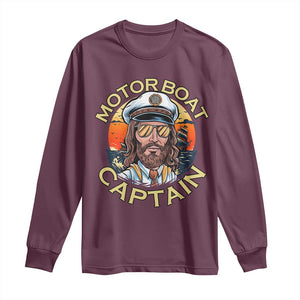 Funny Pontoon Boating Motor Boatin Lake Long Sleeve Shirt Motor Boat Captain TS14 Maroon Print Your Wear