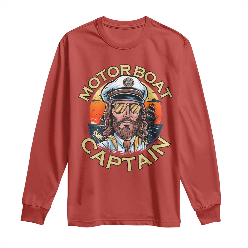 Funny Pontoon Boating Motor Boatin Lake Long Sleeve Shirt Motor Boat Captain TS14 Red Print Your Wear