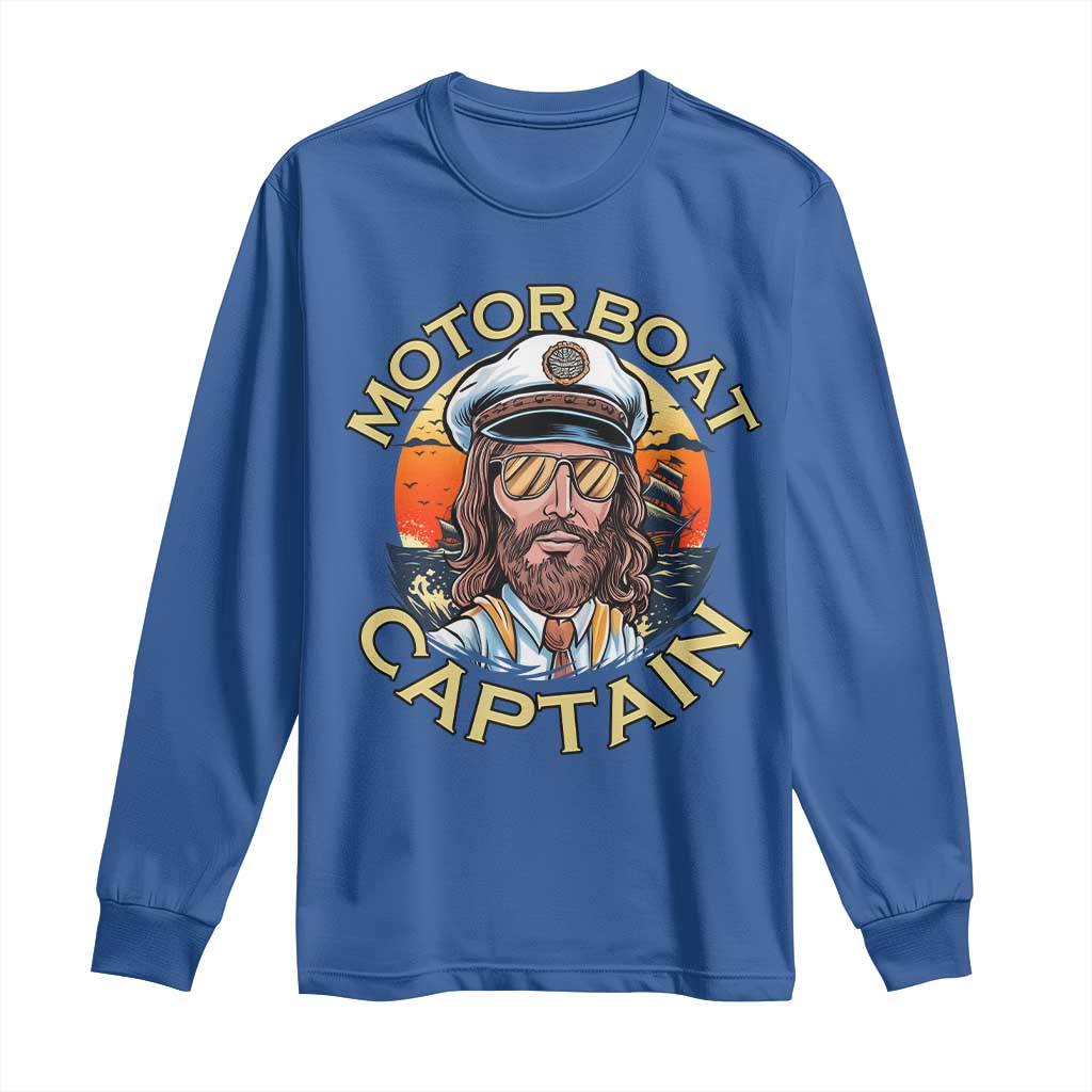 Funny Pontoon Boating Motor Boatin Lake Long Sleeve Shirt Motor Boat Captain TS14 Royal Blue Print Your Wear