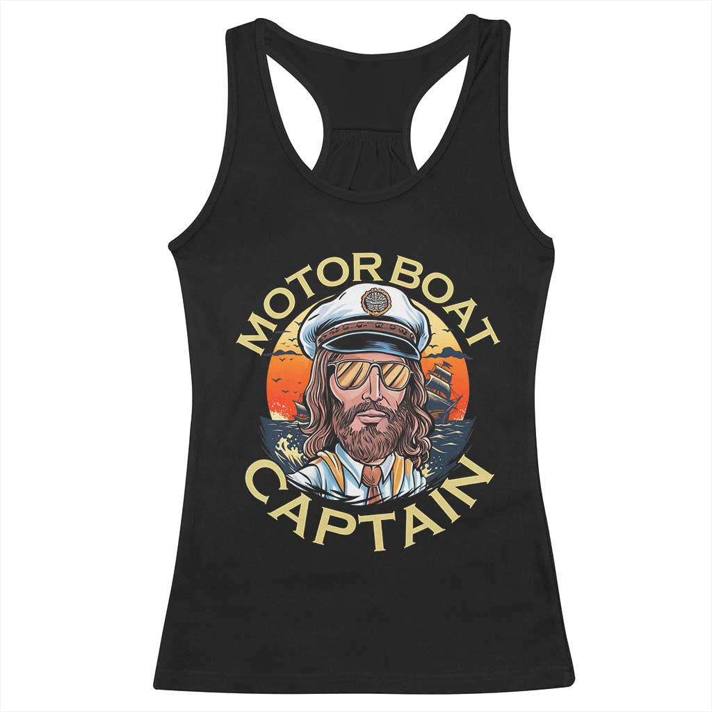 Funny Pontoon Boating Motor Boatin Lake Racerback Tank Top Motor Boat Captain TS14 Black Print Your Wear