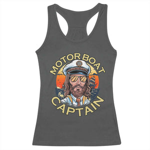 Funny Pontoon Boating Motor Boatin Lake Racerback Tank Top Motor Boat Captain TS14 Dark Heather Print Your Wear