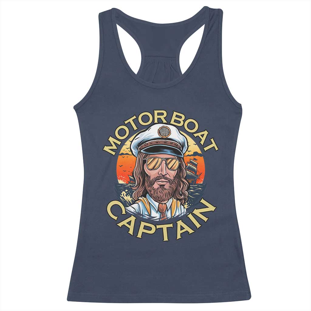 Funny Pontoon Boating Motor Boatin Lake Racerback Tank Top Motor Boat Captain TS14 Navy Print Your Wear