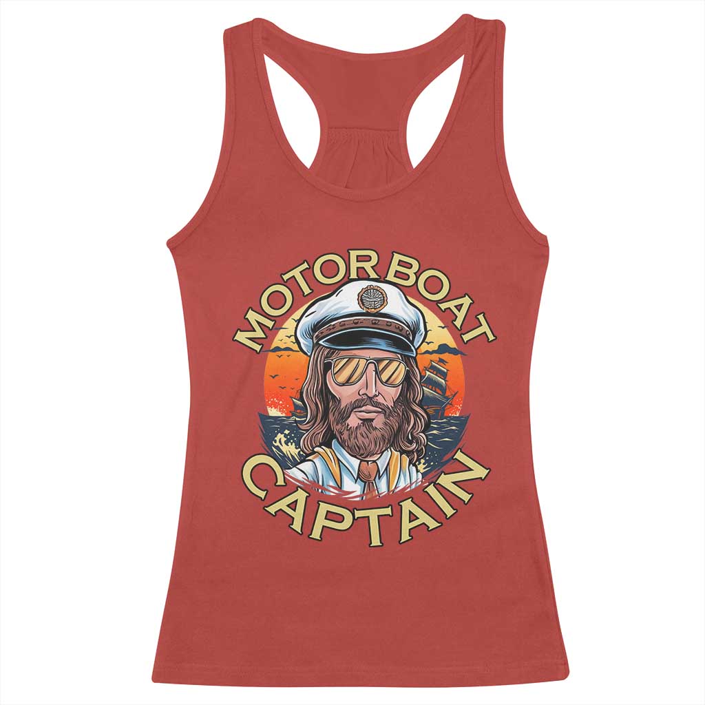 Funny Pontoon Boating Motor Boatin Lake Racerback Tank Top Motor Boat Captain TS14 Red Print Your Wear