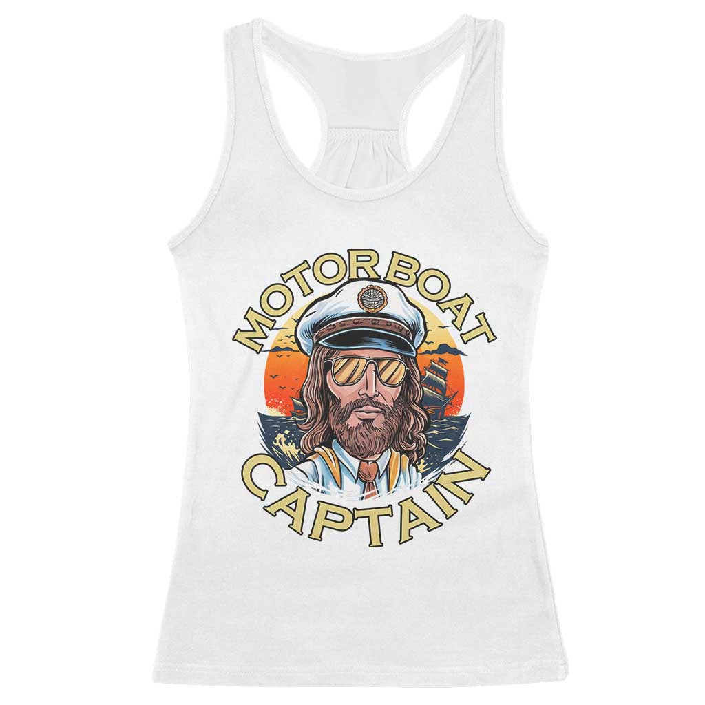 Funny Pontoon Boating Motor Boatin Lake Racerback Tank Top Motor Boat Captain TS14 White Print Your Wear