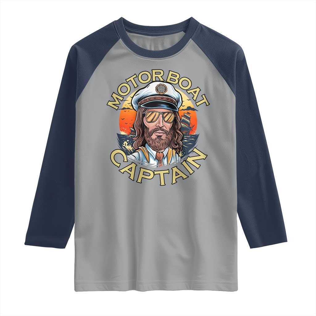 Funny Pontoon Boating Motor Boatin Lake Raglan Shirt Motor Boat Captain TS14 Sport Gray Navy Print Your Wear