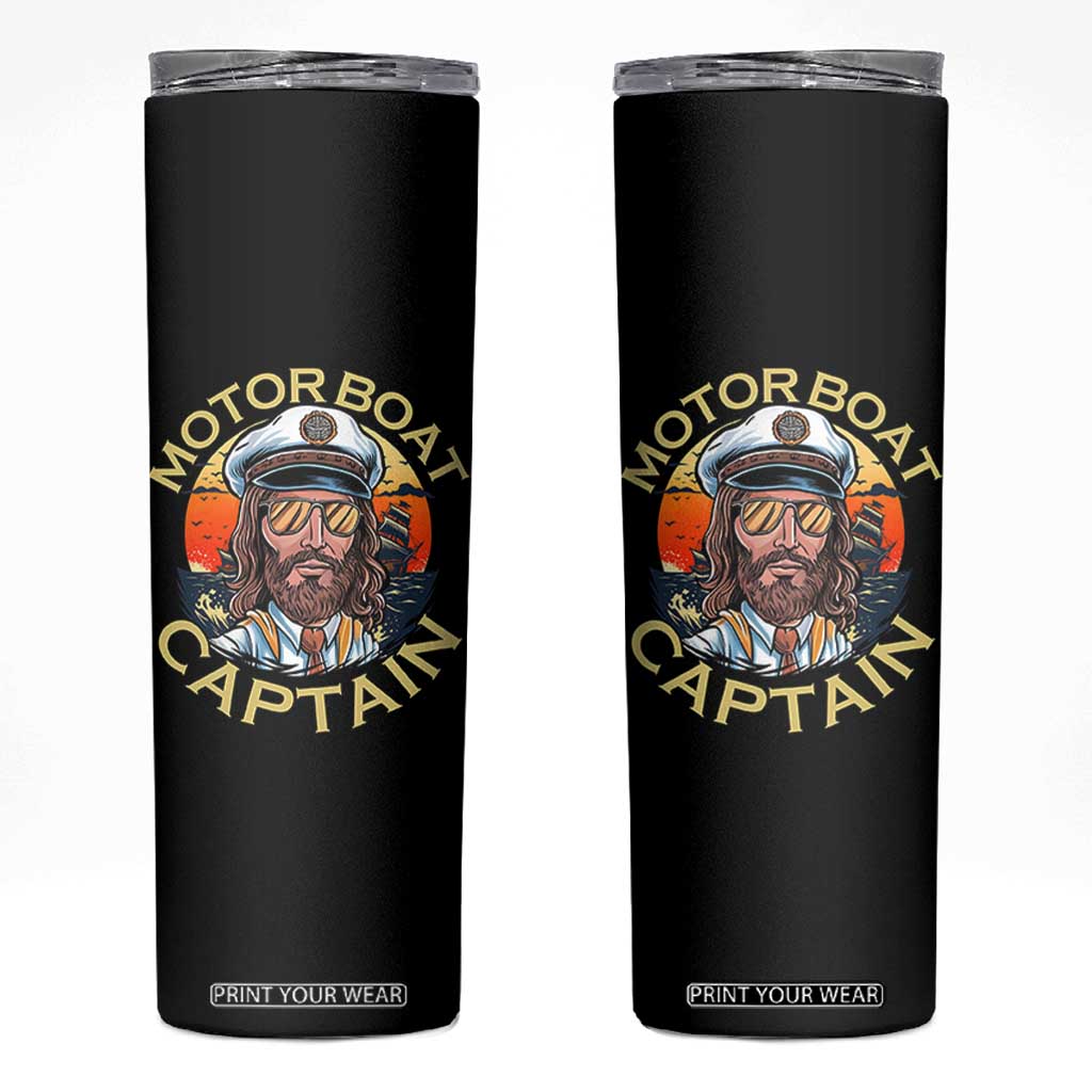 Funny Pontoon Boating Motor Boatin Lake Skinny Tumbler Motor Boat Captain TS14 Black Print Your Wear