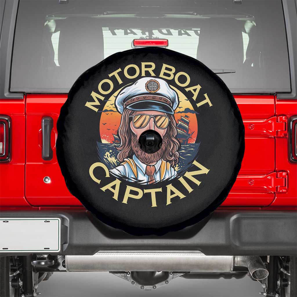 Funny Pontoon Boating Motor Boatin Lake Spare Tire Cover Motor Boat Captain TS14 Black Print Your Wear