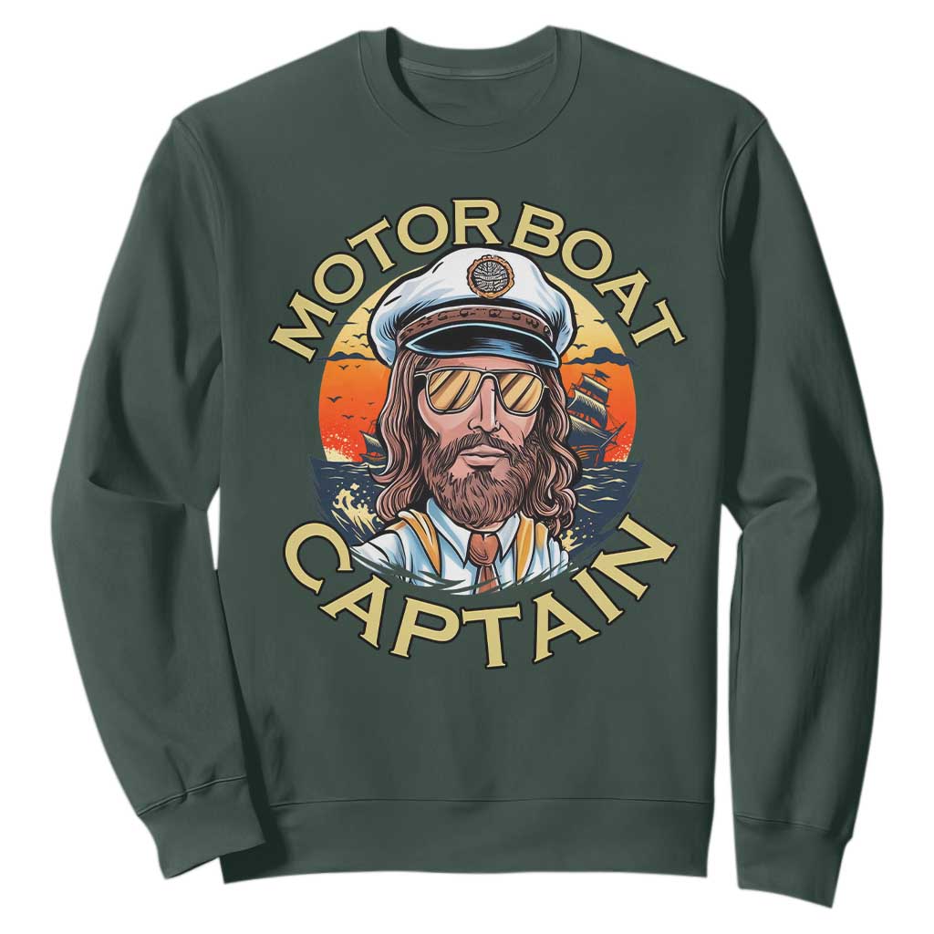 Funny Pontoon Boating Motor Boatin Lake Sweatshirt Motor Boat Captain TS14 Dark Forest Green Print Your Wear