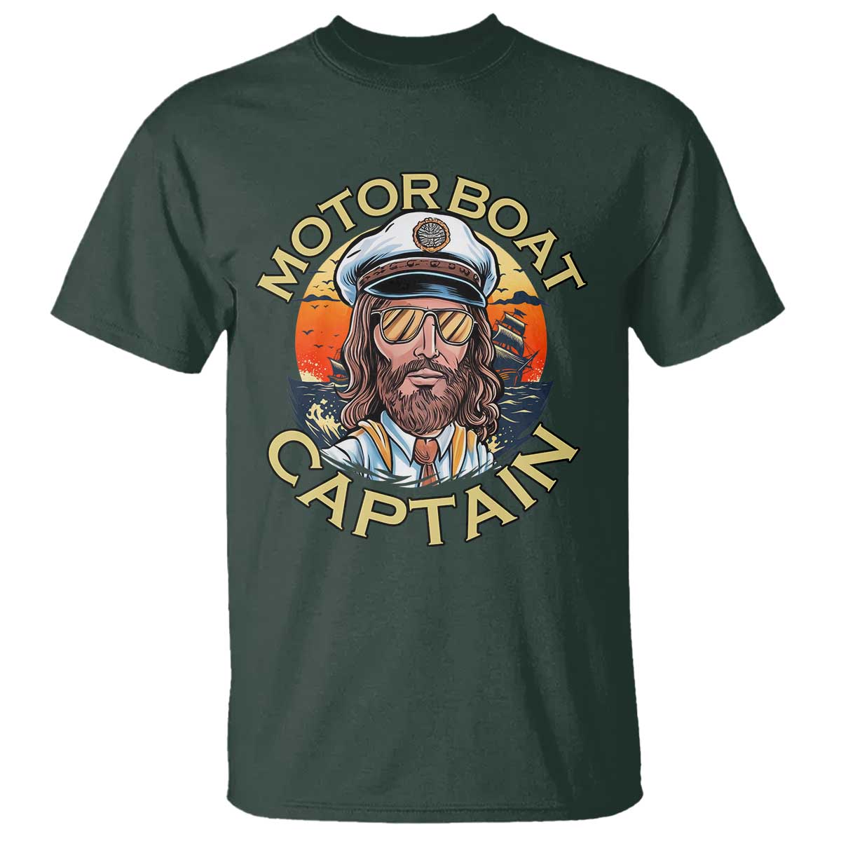 Funny Pontoon Boating Motor Boatin Lake T Shirt Motor Boat Captain TS14 Dark Forest Green Print Your Wear