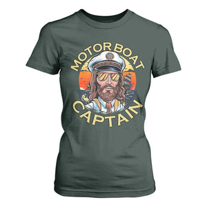 Funny Pontoon Boating Motor Boatin Lake T Shirt For Women Motor Boat Captain TS14 Dark Forest Green Print Your Wear